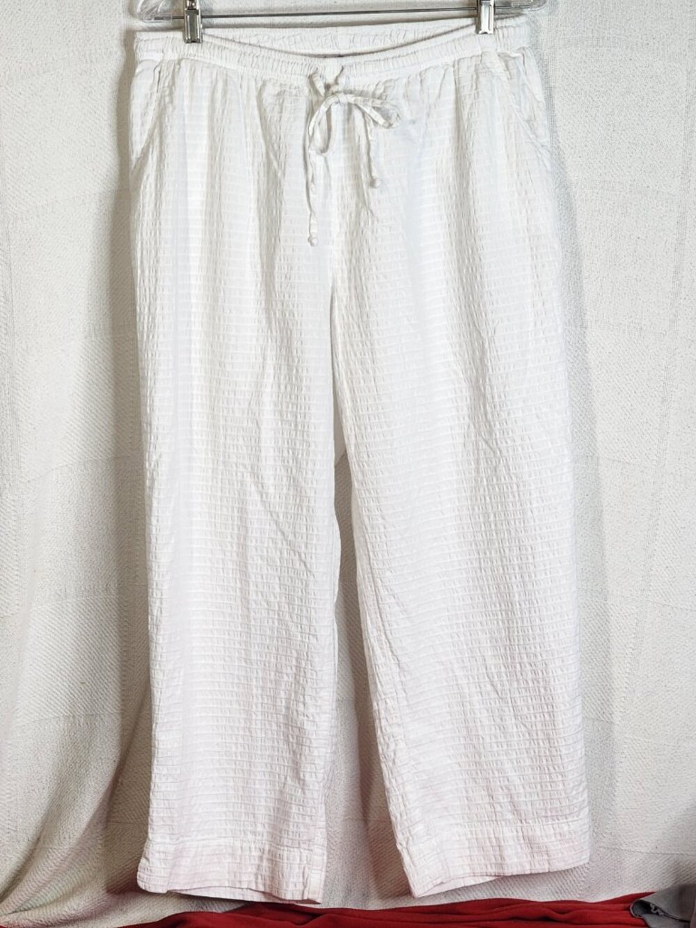 Focus Casual White Preshrunk Cotton Seersucker Drawstring Elastic Waist Pants XL - Picture 2 of 16